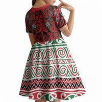 Aotearoa Iwi Tuhoe Kid Short Sleeve Dress Maori Wharenui House Tribal Pattern