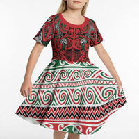 Aotearoa Iwi Tuhoe Kid Short Sleeve Dress Maori Wharenui House Tribal Pattern