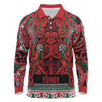 Aotearoa Iwi Tuhoe Long Sleeve Polo Shirt Maori Wharenui House Tribal Pattern