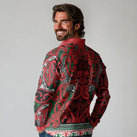 Aotearoa Iwi Tuhoe Long Sleeve Polo Shirt Maori Wharenui House Tribal Pattern