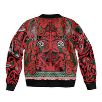 Aotearoa Iwi Tuhoe Sleeve Zip Bomber Jacket Maori Wharenui House Tribal Pattern