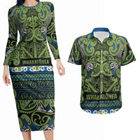 Aotearoa Iwi Whakatohea Couples Matching Long Sleeve Bodycon Dress and Hawaiian Shirt Maori Wharenui House Tribal Pattern