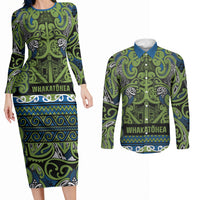 Aotearoa Iwi Whakatohea Couples Matching Long Sleeve Bodycon Dress and Long Sleeve Button Shirt Maori Wharenui House Tribal Pattern