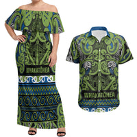Aotearoa Iwi Whakatohea Couples Matching Off Shoulder Maxi Dress and Hawaiian Shirt Maori Wharenui House Tribal Pattern