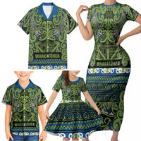 Aotearoa Iwi Whakatohea Family Matching Short Sleeve Bodycon Dress and Hawaiian Shirt Maori Wharenui House Tribal Pattern