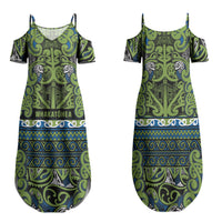 Aotearoa Iwi Whakatohea Family Matching Summer Maxi Dress and Hawaiian Shirt Maori Wharenui House Tribal Pattern