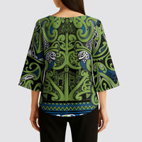 Aotearoa Iwi Whakatohea Kimono Sleeve Blouse Maori Wharenui House Tribal Pattern