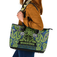 Aotearoa Iwi Whakatohea Leather Tote Bag Maori Wharenui House Tribal Pattern