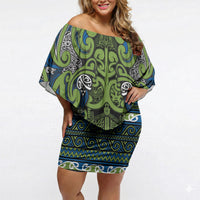 Aotearoa Iwi Whakatohea Off Shoulder Short Dress Maori Wharenui House Tribal Pattern