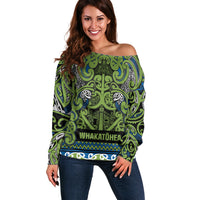 Aotearoa Iwi Whakatohea Off Shoulder Sweater Maori Wharenui House Tribal Pattern