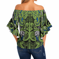 Aotearoa Iwi Whakatohea Off Shoulder Wrap Waist Top Maori Wharenui House Tribal Pattern