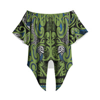 Aotearoa Iwi Whakatohea Off Shoulder Wrap Waist Top Maori Wharenui House Tribal Pattern