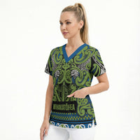 Aotearoa Iwi Whakatohea Scrub Top Maori Wharenui House Tribal Pattern