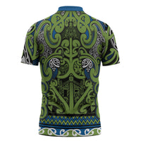 Aotearoa Iwi Whakatohea Zipper Polo Shirt Maori Wharenui House Tribal Pattern