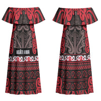 Aotearoa Iwi Ngati Awa Couples Matching Off Shoulder Maxi Dress and Long Sleeve Button Shirt Maori Wharenui House Tribal Pattern