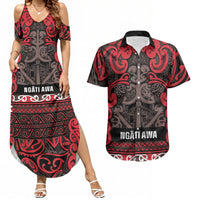 Aotearoa Iwi Ngati Awa Couples Matching Summer Maxi Dress and Hawaiian Shirt Maori Wharenui House Tribal Pattern