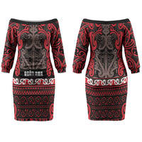 Aotearoa Iwi Ngati Awa Family Matching Off The Shoulder Long Sleeve Dress and Hawaiian Shirt Maori Wharenui House Tribal Pattern
