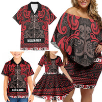 Aotearoa Iwi Ngati Awa Family Matching Off Shoulder Short Dress and Hawaiian Shirt Maori Wharenui House Tribal Pattern