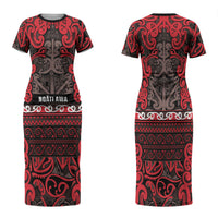 Aotearoa Iwi Ngati Awa Family Matching Short Sleeve Bodycon Dress and Hawaiian Shirt Maori Wharenui House Tribal Pattern
