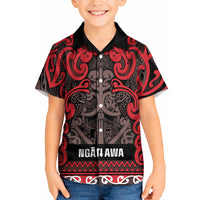 Aotearoa Iwi Ngati Awa Kid Hawaiian Shirt Maori Wharenui House Tribal Pattern