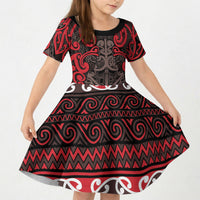 Aotearoa Iwi Ngati Awa Kid Short Sleeve Dress Maori Wharenui House Tribal Pattern