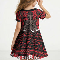 Aotearoa Iwi Ngati Awa Kid Short Sleeve Dress Maori Wharenui House Tribal Pattern