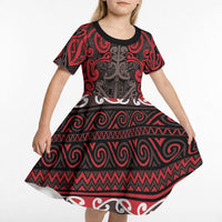 Aotearoa Iwi Ngati Awa Kid Short Sleeve Dress Maori Wharenui House Tribal Pattern
