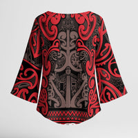 Aotearoa Iwi Ngati Awa Kimono Sleeve Blouse Maori Wharenui House Tribal Pattern