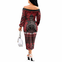 Aotearoa Iwi Ngati Awa Off The Shoulder Long Sleeve Dress Maori Wharenui House Tribal Pattern