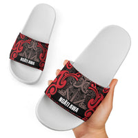 Aotearoa Iwi Ngati Awa Slide Sandals Maori Wharenui House Tribal Pattern