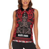 Aotearoa Iwi Ngati Awa Women Sleeveless Polo Shirt Maori Wharenui House Tribal Pattern