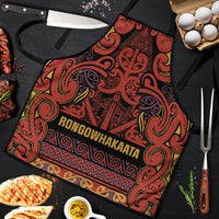 Aotearoa Iwi Rongowhakaata Apron Maori Wharenui House Tribal Pattern LT9 Brick Red - Polynesian Pride