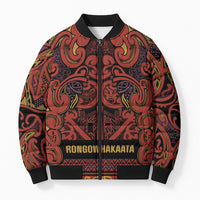 Aotearoa Iwi Rongowhakaata Bomber Puffer Jacket Maori Wharenui House Tribal Pattern LT9 Unisex Brick Red - Polynesian Pride