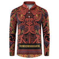 Aotearoa Iwi Rongowhakaata Button Sweatshirt Maori Wharenui House Tribal Pattern LT9 Brick Red - Polynesian Pride