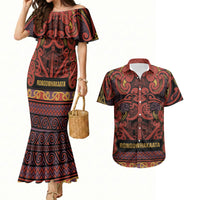 Aotearoa Iwi Rongowhakaata Couples Matching Mermaid Dress and Hawaiian Shirt Maori Wharenui House Tribal Pattern LT9 Brick Red - Polynesian Pride