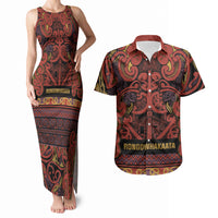 Aotearoa Iwi Rongowhakaata Couples Matching Tank Maxi Dress and Hawaiian Shirt Maori Wharenui House Tribal Pattern LT9 Brick Red - Polynesian Pride