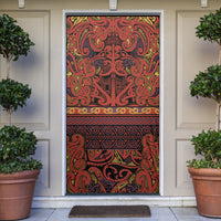 Aotearoa Iwi Rongowhakaata Door Cover Maori Wharenui House Tribal Pattern LT9 Brick Red - Polynesian Pride