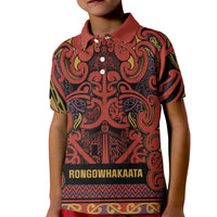 Aotearoa Iwi Rongowhakaata Kid Polo Shirt Maori Wharenui House Tribal Pattern