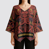Aotearoa Iwi Rongowhakaata Kimono Sleeve Blouse Maori Wharenui House Tribal Pattern LT9 - Polynesian Pride