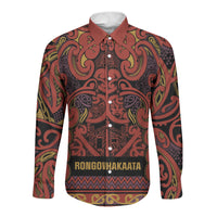 Aotearoa Iwi Rongowhakaata Long Sleeve Button Shirt Maori Wharenui House Tribal Pattern LT9 Unisex Brick Red - Polynesian Pride