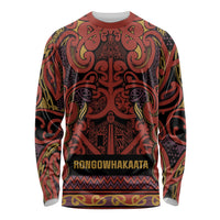 Aotearoa Iwi Rongowhakaata Long Sleeve Shirt Maori Wharenui House Tribal Pattern LT9 Unisex Brick Red - Polynesian Pride