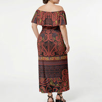 Aotearoa Iwi Rongowhakaata Off Shoulder Maxi Dress Maori Wharenui House Tribal Pattern LT9 - Polynesian Pride