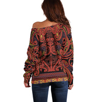 Aotearoa Iwi Rongowhakaata Off Shoulder Sweater Maori Wharenui House Tribal Pattern