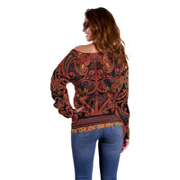 Aotearoa Iwi Rongowhakaata Off Shoulder Sweater Maori Wharenui House Tribal Pattern