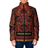 Aotearoa Iwi Rongowhakaata Padded Jacket Maori Wharenui House Tribal Pattern LT9 Men Brick Red - Polynesian Pride