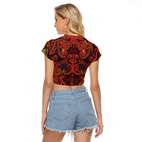 Aotearoa Iwi Rongowhakaata Raglan Cropped T Shirt Maori Wharenui House Tribal Pattern