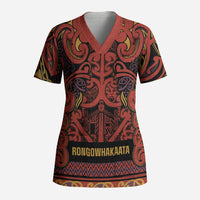 Aotearoa Iwi Rongowhakaata Scrub Top Maori Wharenui House Tribal Pattern LT9 Adult Brick Red - Polynesian Pride