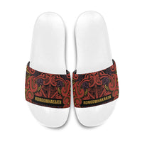 Aotearoa Iwi Rongowhakaata Slide Sandals Maori Wharenui House Tribal Pattern LT9 Brick Red - Polynesian Pride