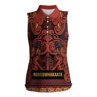 Aotearoa Iwi Rongowhakaata Women Sleeveless Polo Shirt Maori Wharenui House Tribal Pattern LT9 Female Brick Red - Polynesian Pride