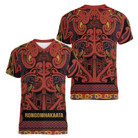 Aotearoa Iwi Rongowhakaata Women V-Neck T-Shirt Maori Wharenui House Tribal Pattern LT9 - Polynesian Pride